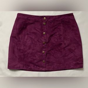 Purple Suedette Button Front Mini Skirt